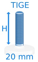 PIED TYPE B
DIAMETRE DE BASE 20mm
DIAMETRE DE TIGE M6
LONGUEUR DE TIGE 20mm
